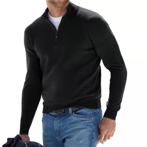 Dopasowany sweter ze stójką zapinaną na zamek – Czarny
