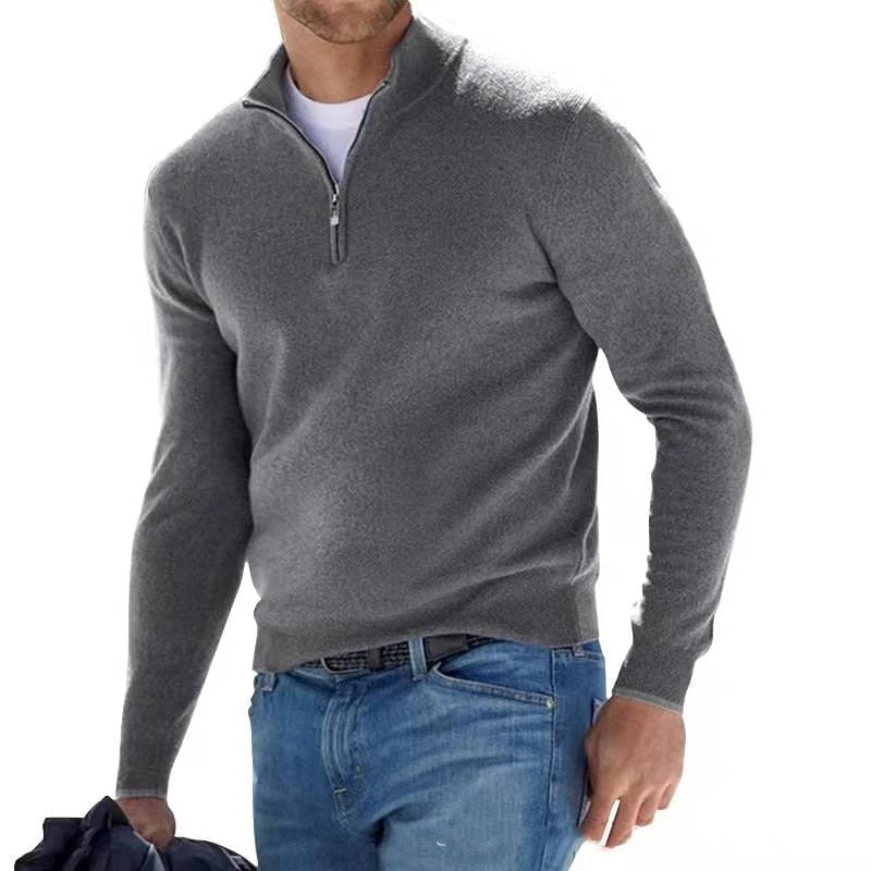 Dopasowany sweter ze stójką zapinaną na zamek – Szary