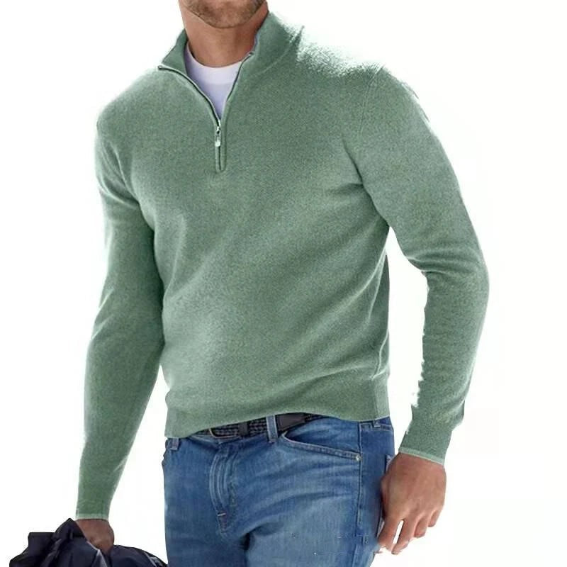 Dopasowany sweter ze stójką zapinaną na zamek – Zielony